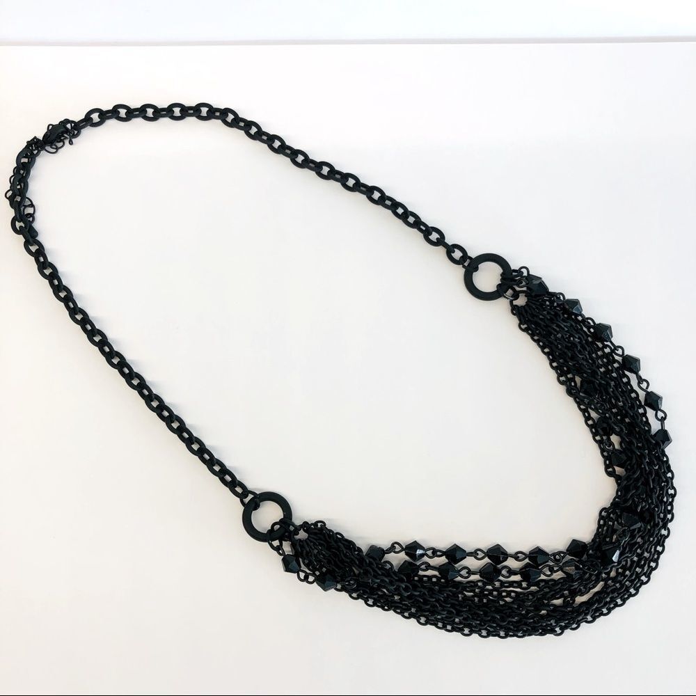 Matte Black Multi Chain Beaded Necklace 21”